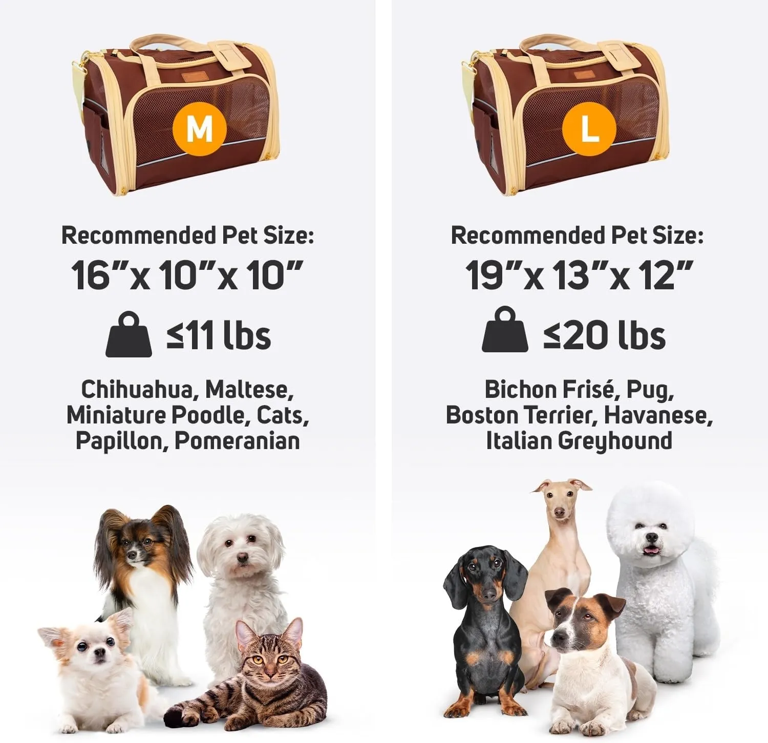 Large Cat Carrier Soft Dog Carrier for Small Dogs Pet Bag Carriers for Cat Dog Travel Bag Large Small Dog Puppy Kitten Rabbit Bunny Airline Approved for Traveling (L Brown)