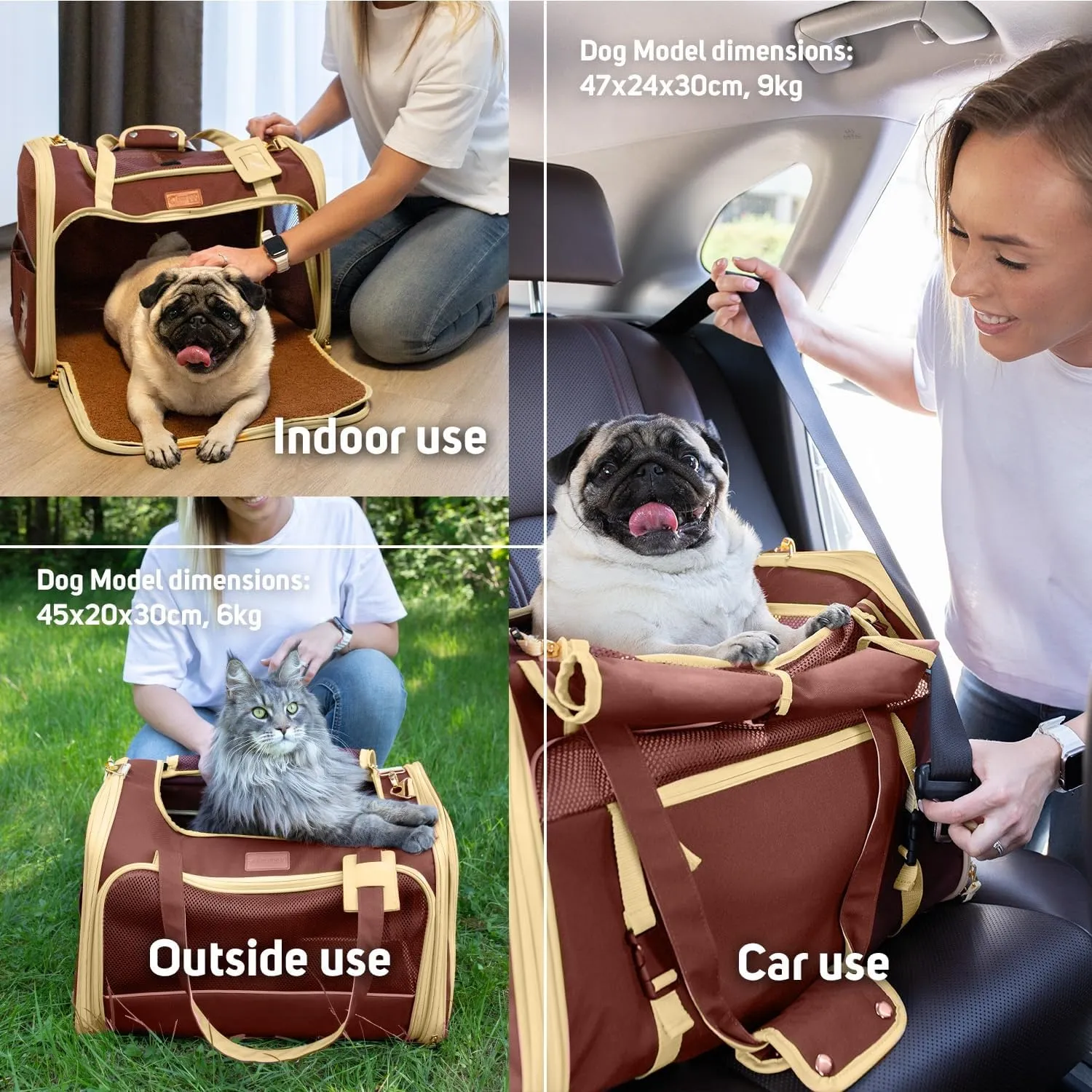 Large Cat Carrier Soft Dog Carrier for Small Dogs Pet Bag Carriers for Cat Dog Travel Bag Large Small Dog Puppy Kitten Rabbit Bunny Airline Approved for Traveling (L Brown)