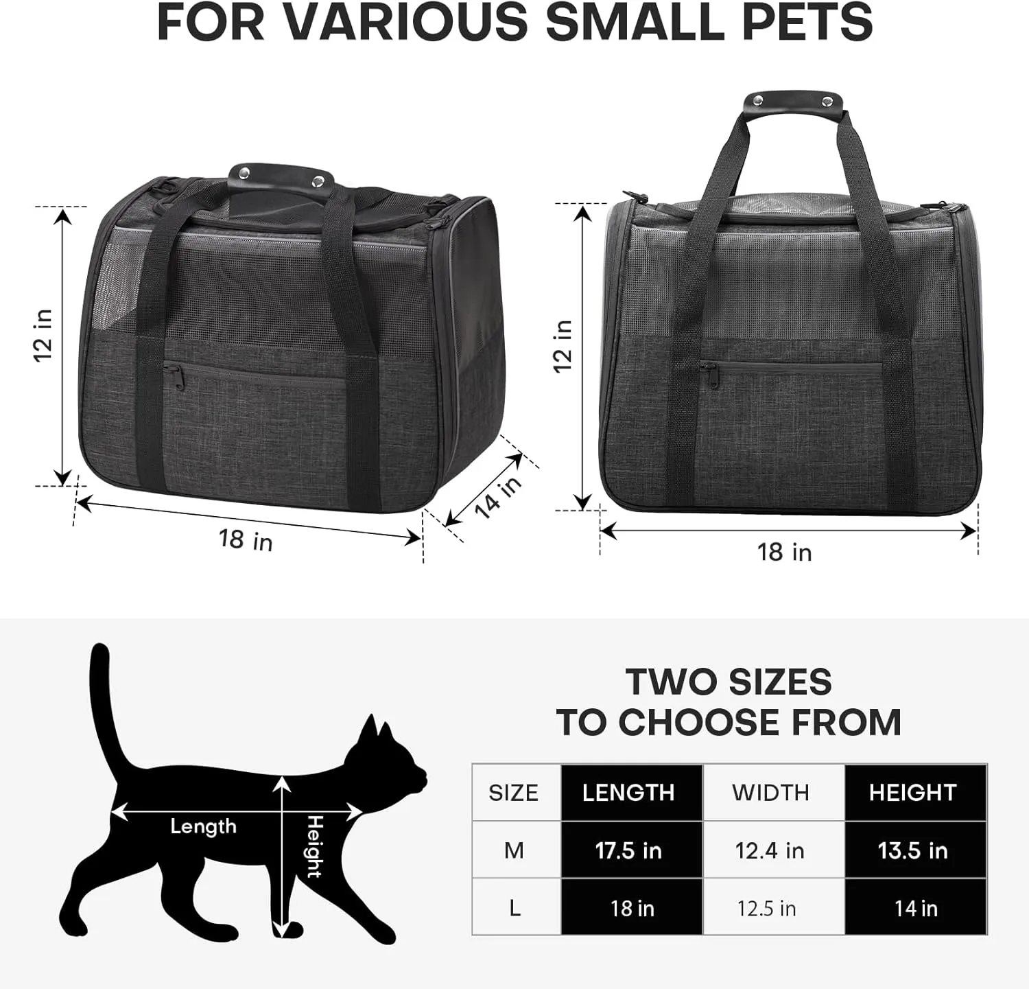 Large Cat Carrier – Soft-Sided Airline-Approved Pet Carrier Bag with Top Opening, Portable Travel Carrier for Big Cats & Dogs Up to 20lbs – Safety Zippers, Collapsible Bowl, Dark Gray