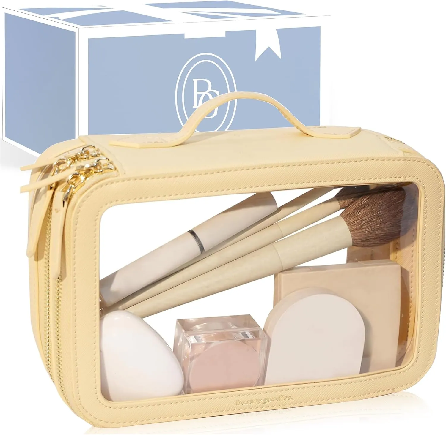 Large Clear Makeup Bag for Women with Zipper Organizer, Beige Travel Makeup Bag for Women Clear Cosmetic Case, Clear Travel Bags for Toiletries, Clear Make Up Bag Traveling Women, Car Bag Organizer