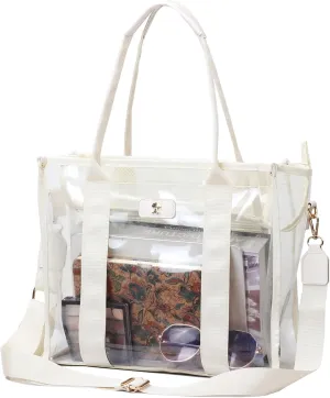 Large Clear Tote Bag Stadium Approved for Stadium Events Transparent Shoulder crossbody Handbag with Adjustable Strap