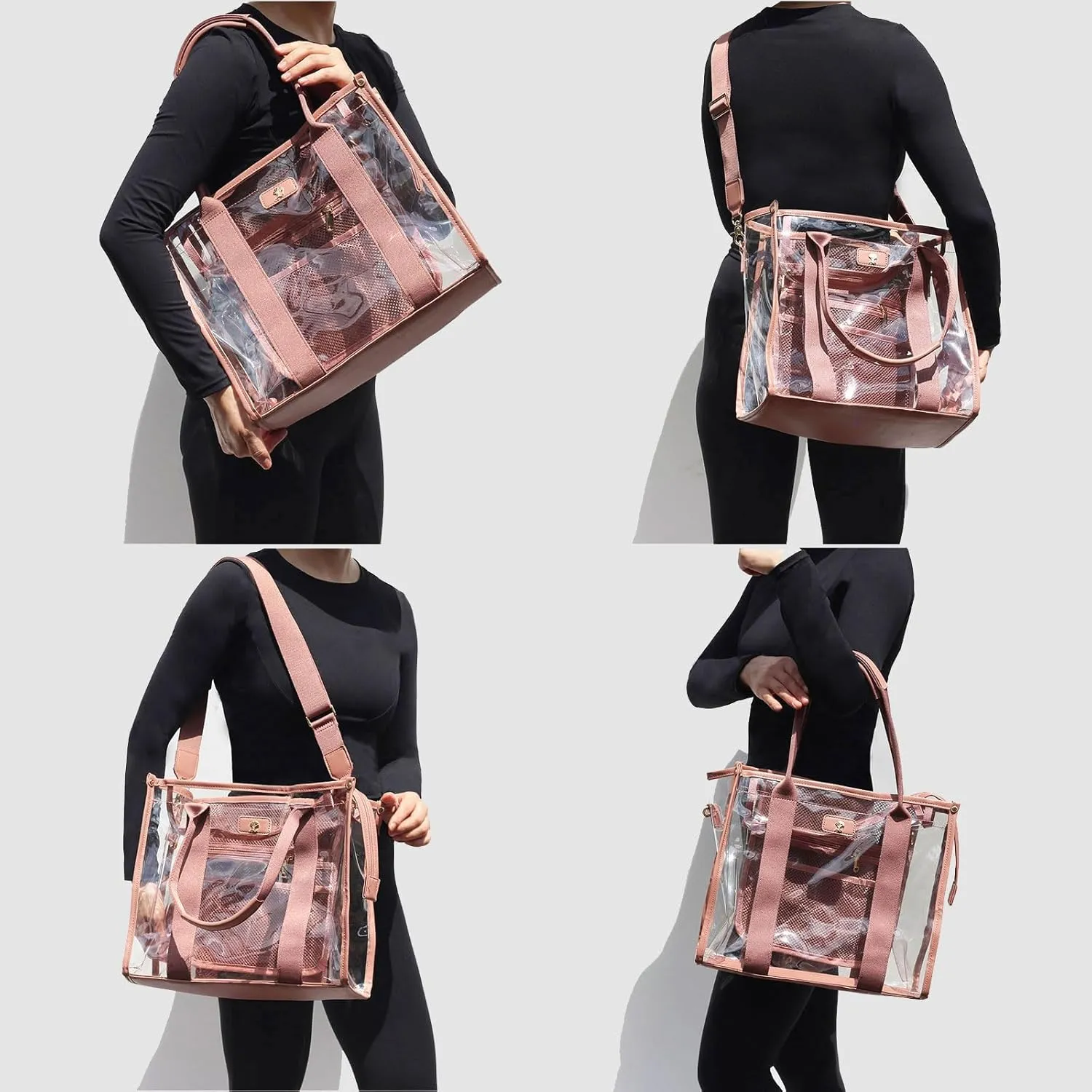 Large Clear Tote Bag Stadium Approved for Stadium Events Transparent Shoulder crossbody Handbag with Adjustable Strap