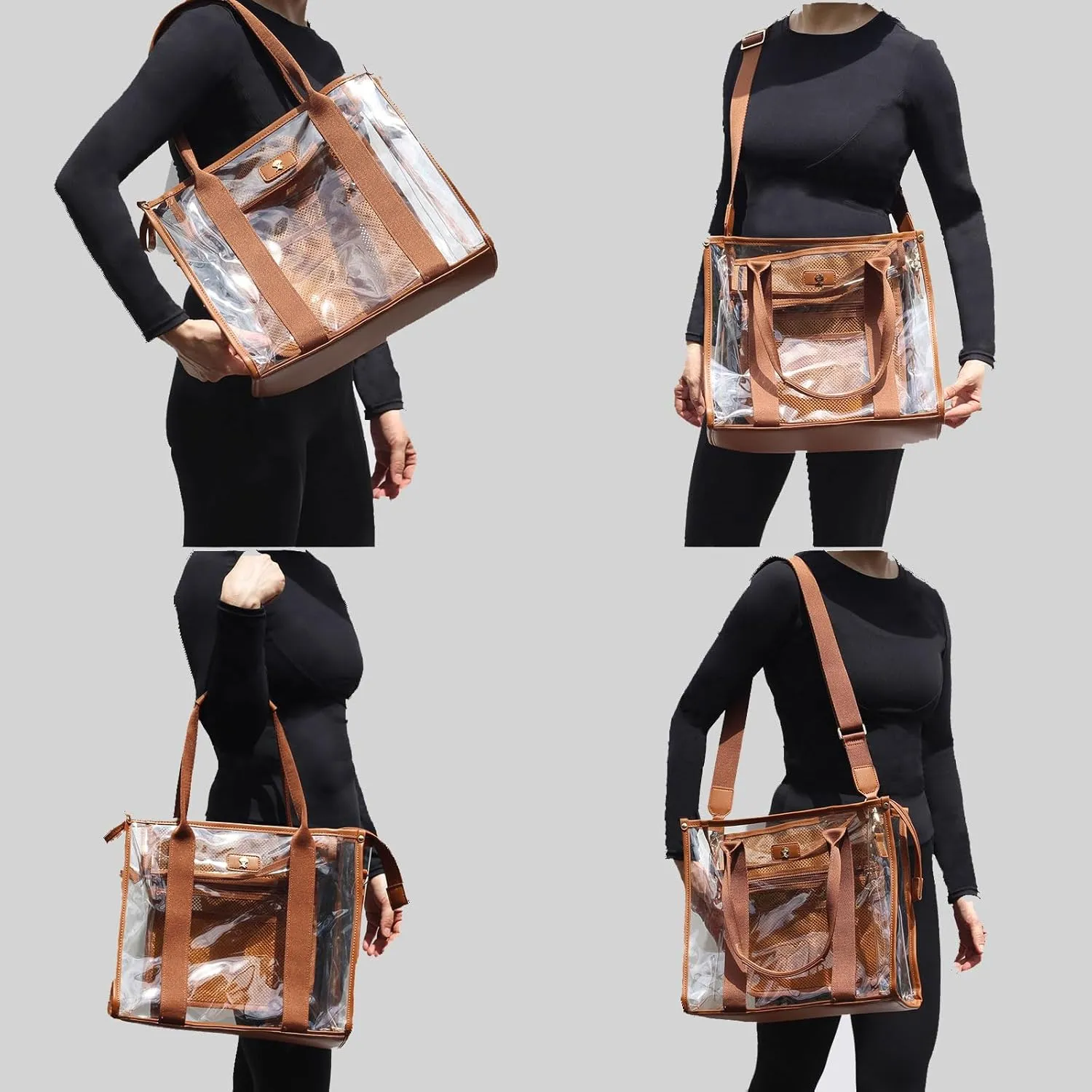 Large Clear Tote Bag Stadium Approved for Stadium Events Transparent Shoulder crossbody Handbag with Adjustable Strap