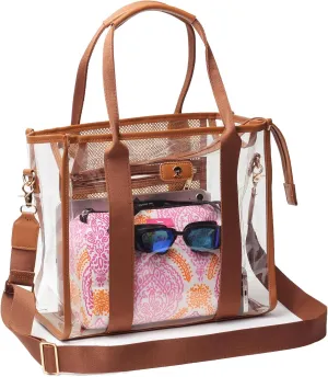 Large Clear Tote Bag Stadium Approved for Stadium Events Transparent Shoulder crossbody Handbag with Adjustable Strap