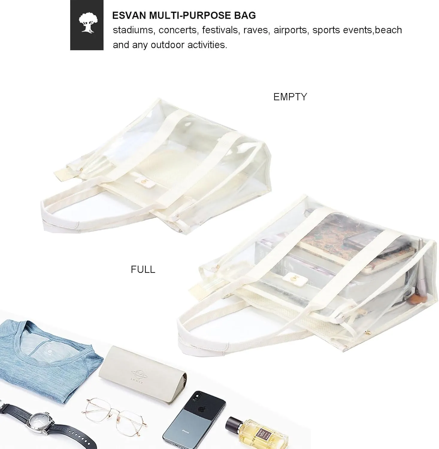 Large Clear Tote Bag Stadium Approved for Stadium Events Transparent Shoulder crossbody Handbag with Adjustable Strap