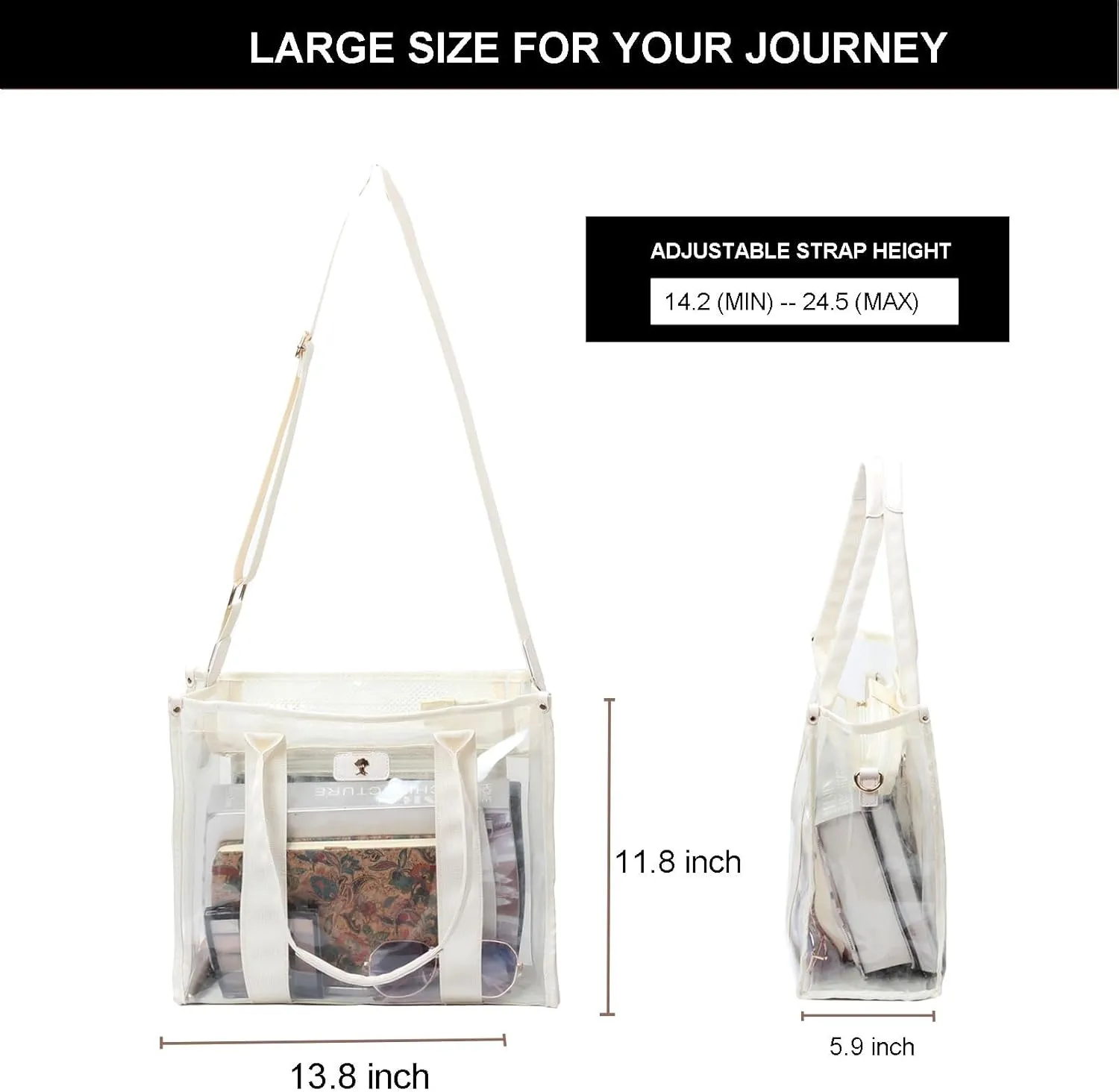 Large Clear Tote Bag Stadium Approved for Stadium Events Transparent Shoulder crossbody Handbag with Adjustable Strap