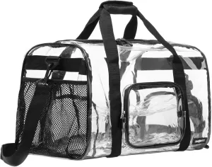 Large Heavy Duty Clear Duffel Bag with Shoes Compartment, Stadium Approved Clear Gym Bag with Adjustable Strap, Clear Tote Handbag Durable Crossbody for Football Basketball Baseball Golf Events Black