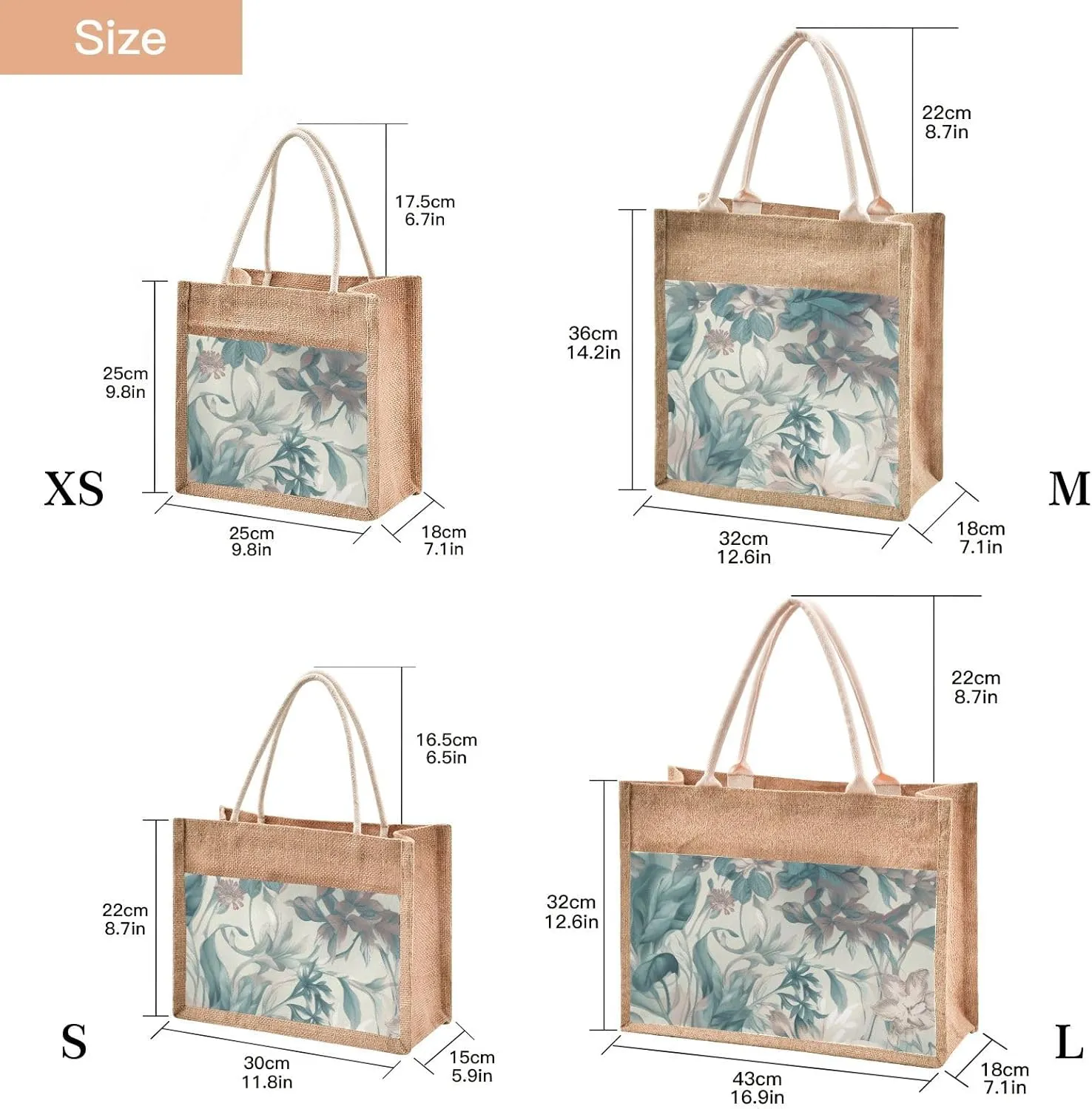 Large Jute Beach Bag Cotton Filled Handle Top Zipper Closure Burlap Tote Handbag 4 Size Pattern 1