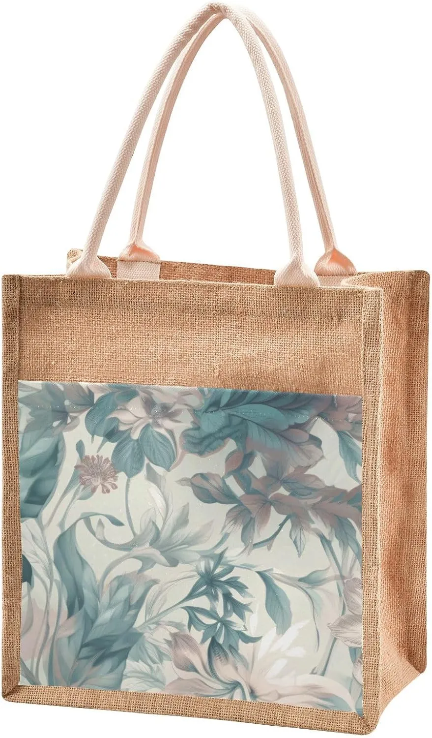 Large Jute Beach Bag Cotton Filled Handle Top Zipper Closure Burlap Tote Handbag 4 Size Pattern 1