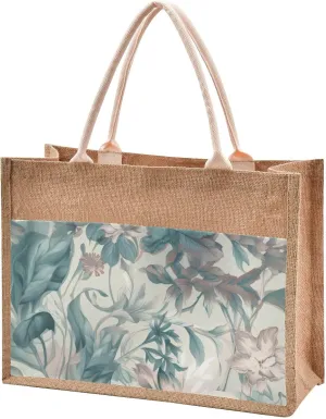 Large Jute Beach Bag Cotton Filled Handle Top Zipper Closure Burlap Tote Handbag 4 Size Pattern 1