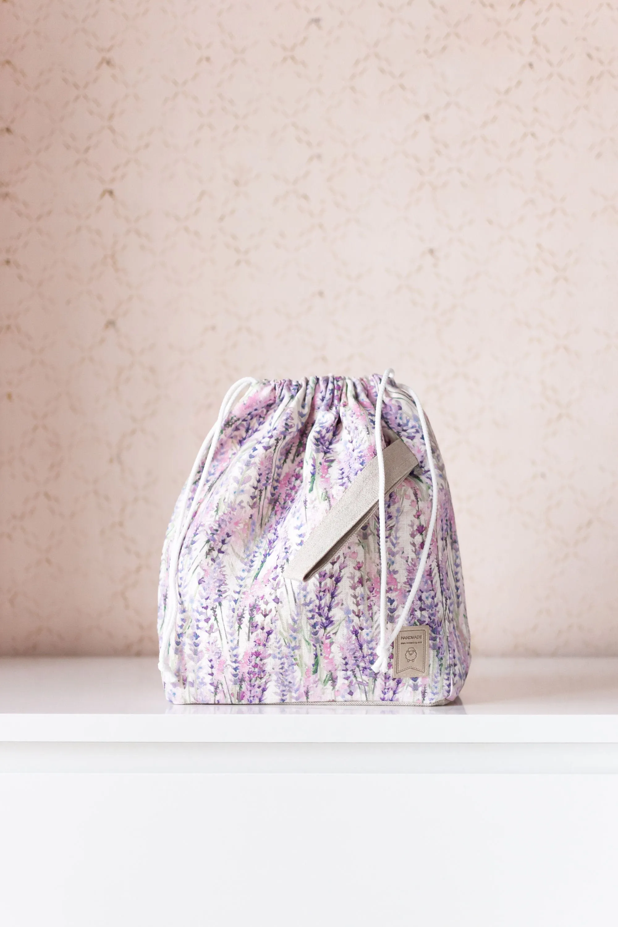 Lavender Large Drawstring Knitting Project Bag. Large. Summer Flowers collection. Special KnitterBag design.