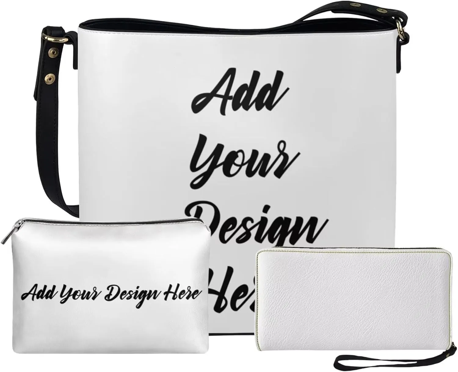 Leather Bucket Crossbody Bags for Women Cosmetic Bag with Wristlet Wallet Purse 3 Piece Shoulder Tote Bag