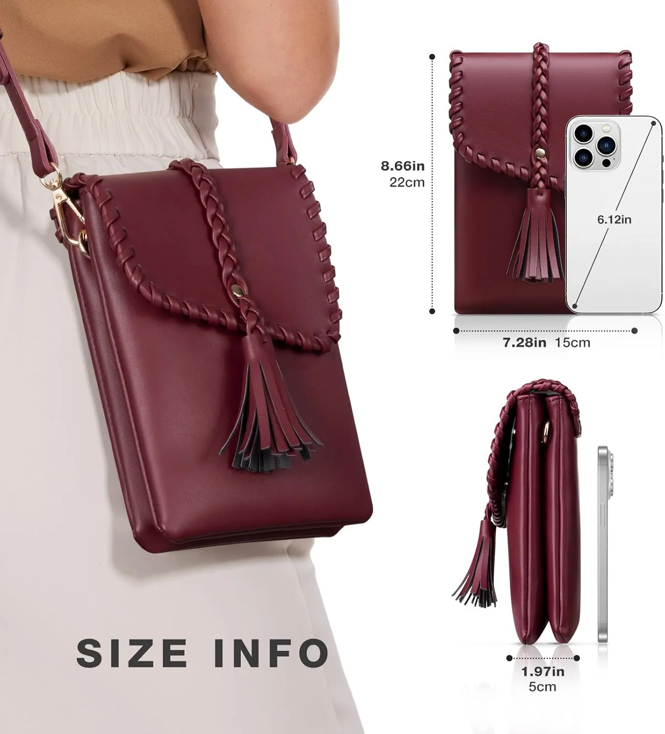 Leather Small Crossbody Bags for Women Tassel Designer Cell Phone Bag Shoulder Handbags Wallet Purses