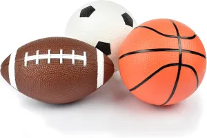 Legami - Set of 3 Mini Balls, Mini Ball Set, 12 x 3.8 cm, Soccer Ball, American Football and a Basketball Ball, All in Miniature, Plastic