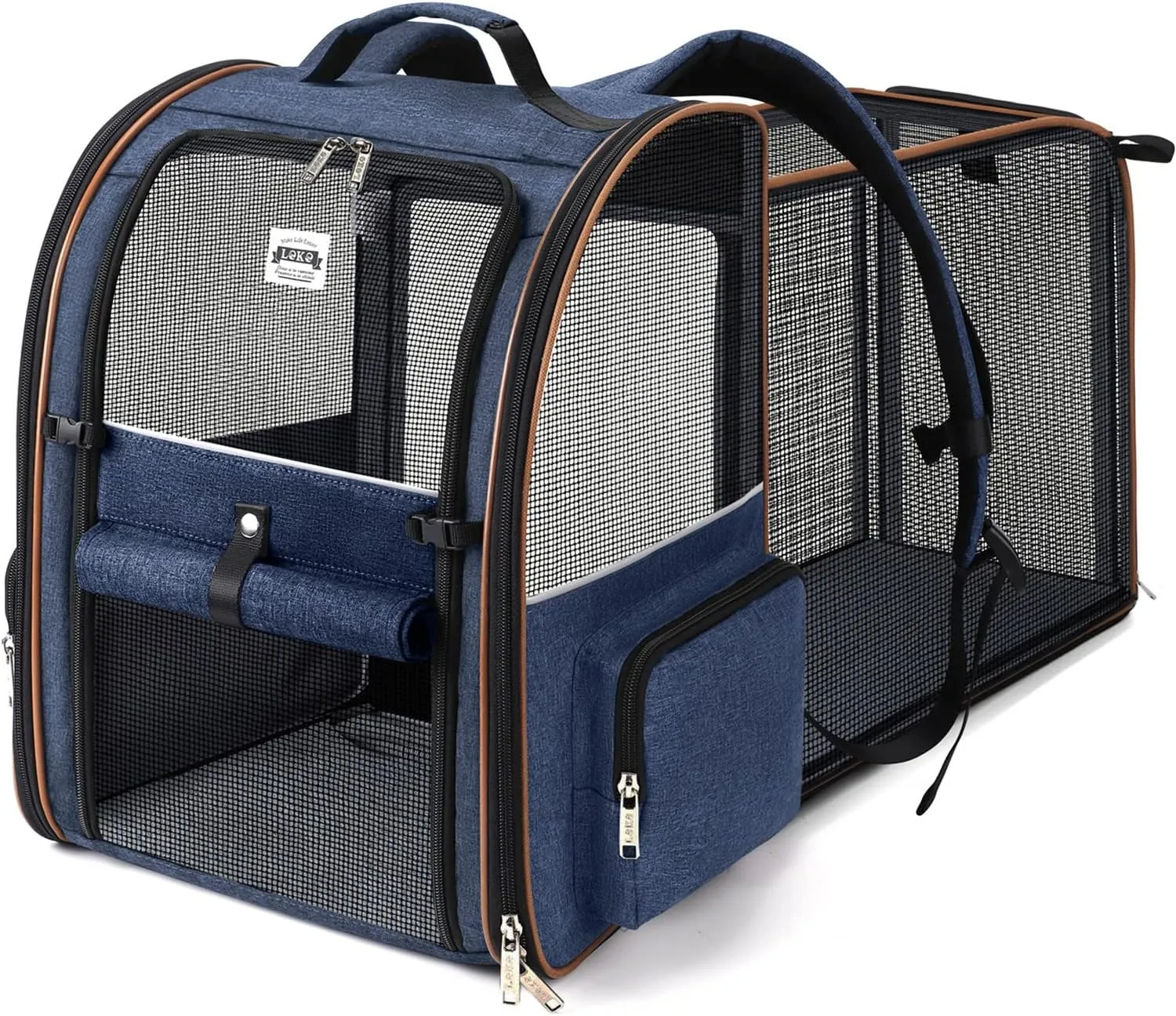 Lekebobor Large Cat Backpack Carrier Expandable Pet Carrier Backpack for Small Dogs Medium Cats Fit Up to 18 Lbs, Dog Backpack Carrier, Foldable Puppy Backpack Carrier for Travel, Hiking,Blue
