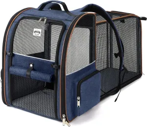 Lekebobor Large Cat Backpack Carrier Expandable Pet Carrier Backpack for Small Dogs Medium Cats Fit Up to 18 Lbs, Dog Backpack Carrier, Foldable Puppy Backpack Carrier for Travel, Hiking,Blue