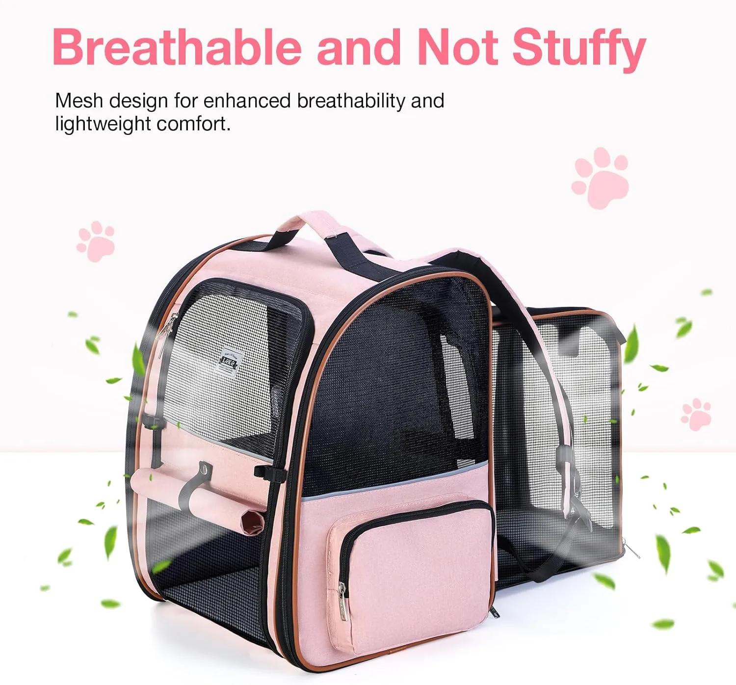 Lekebobor Large Cat Backpack Carrier Expandable Pet Carrier Backpack for Small Dogs Medium Cats Fit Up to 18 Lbs, Dog Backpack Carrier, Foldable Puppy Backpack Carrier for Travel, Hiking,Pink