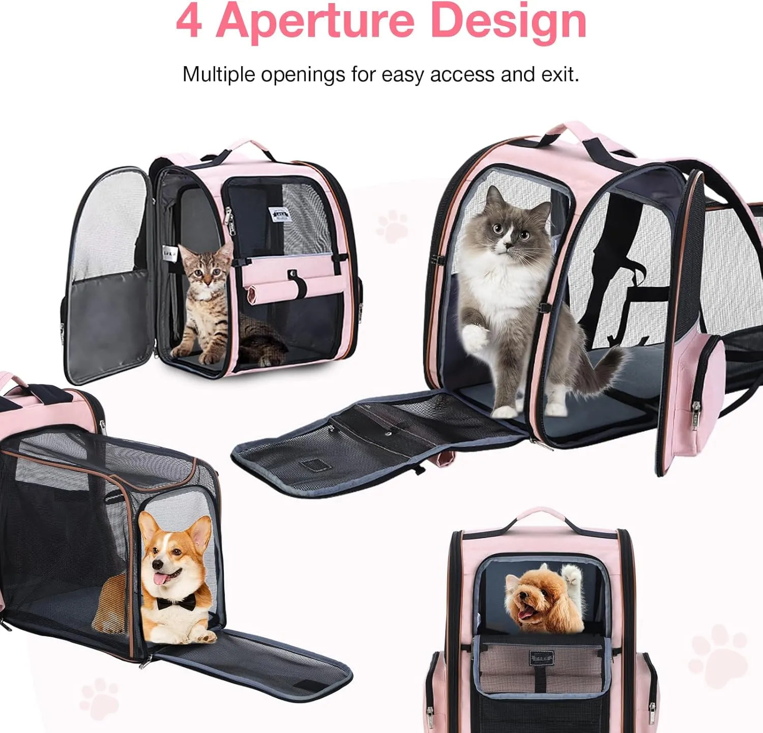 Lekebobor Large Cat Backpack Carrier Expandable Pet Carrier Backpack for Small Dogs Medium Cats Fit Up to 18 Lbs, Dog Backpack Carrier, Foldable Puppy Backpack Carrier for Travel, Hiking,Pink