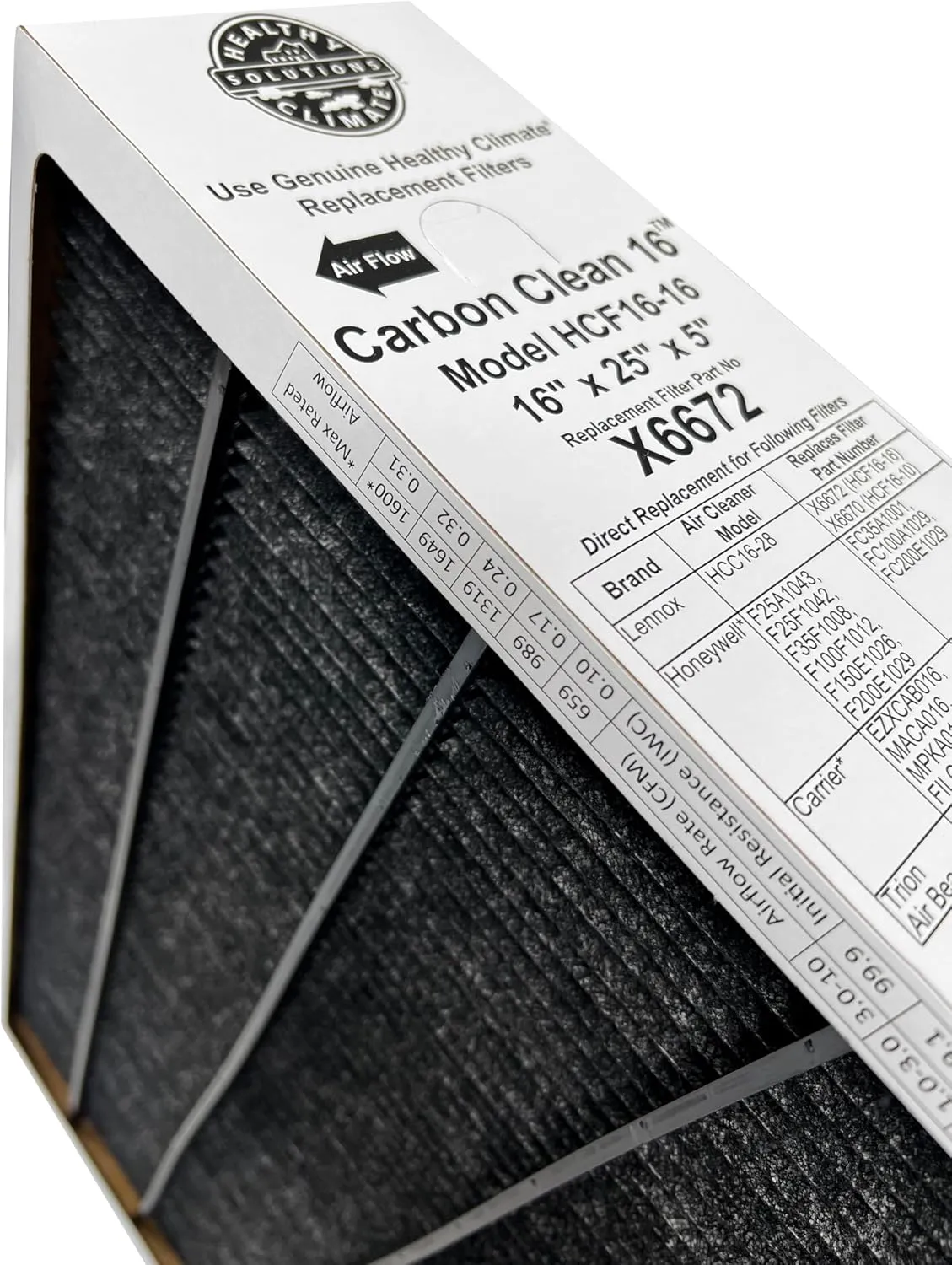 Lennox Healthy Climate Lennox X6672 16x25x5 Healthy Climate Carbon-Clean MERV 16 Filter Bundle with Same Day Supply Filter Change Reminder