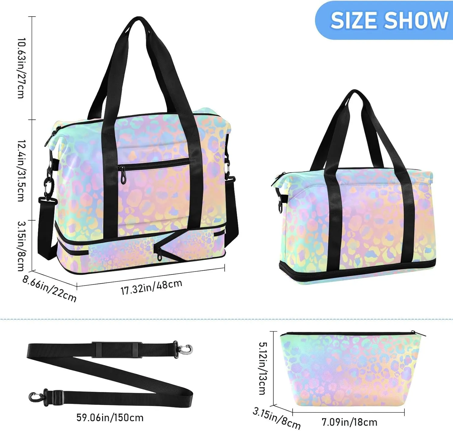 Leopard Print Cheetah Rainbow(20d1) Travel Duffel Gym Sports Luggage Bag Expandable Large Capacity Sports Bag for Women and Men(238ri3b)