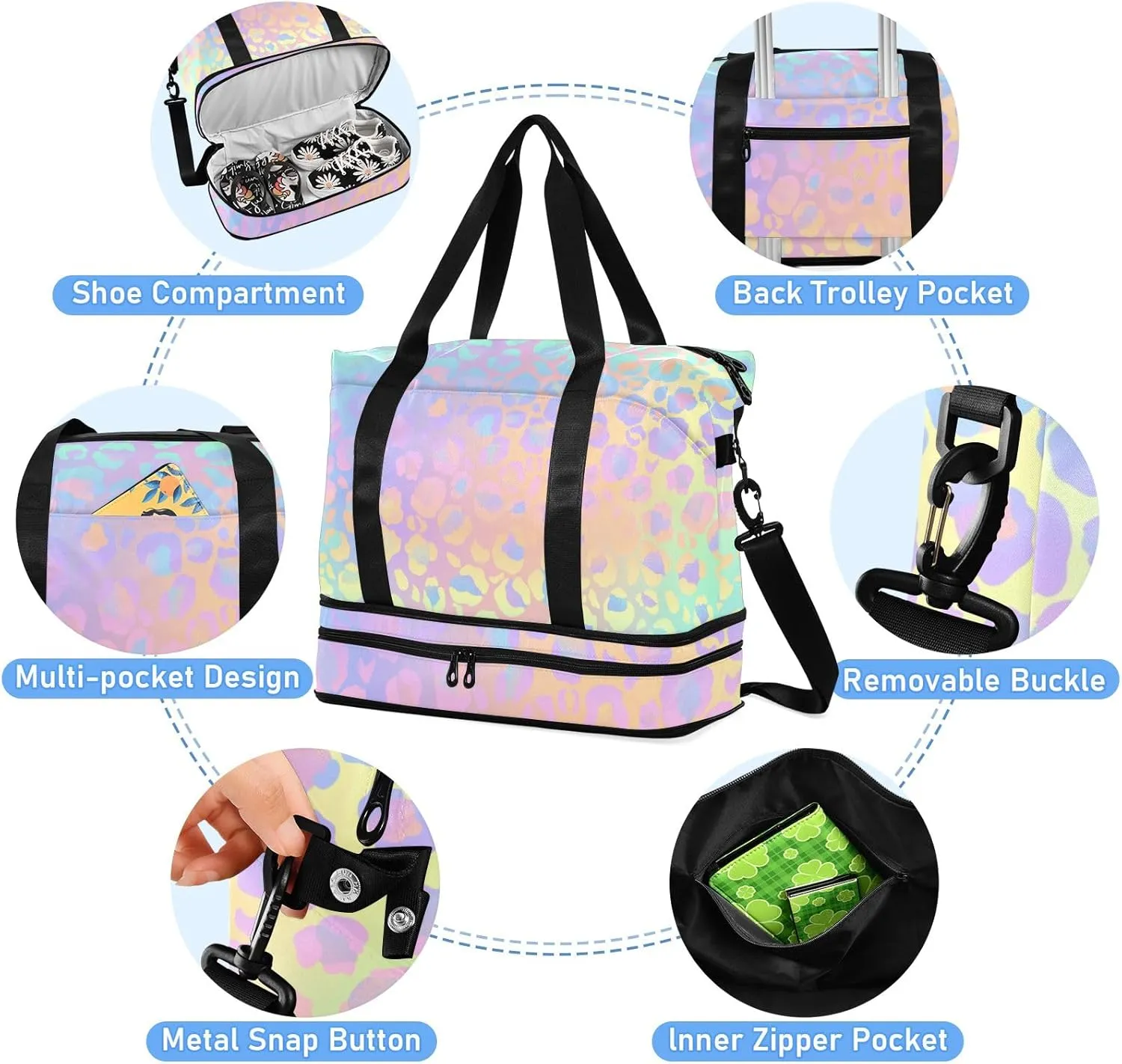 Leopard Print Cheetah Rainbow(20d1) Travel Duffel Gym Sports Luggage Bag Expandable Large Capacity Sports Bag for Women and Men(238ri3b)