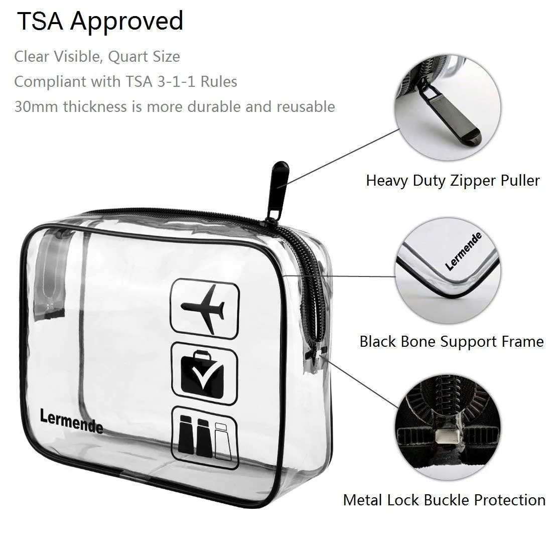 Lermende 2pcs Clear Toiletry Bag TSA Approved Travel Bag,Carry On for Travel,Airport Airline Accessories Compliant Bag,Quart Sized Makeup Cosmetic bag Women Men (Black Gray Blue, 3 Pack)