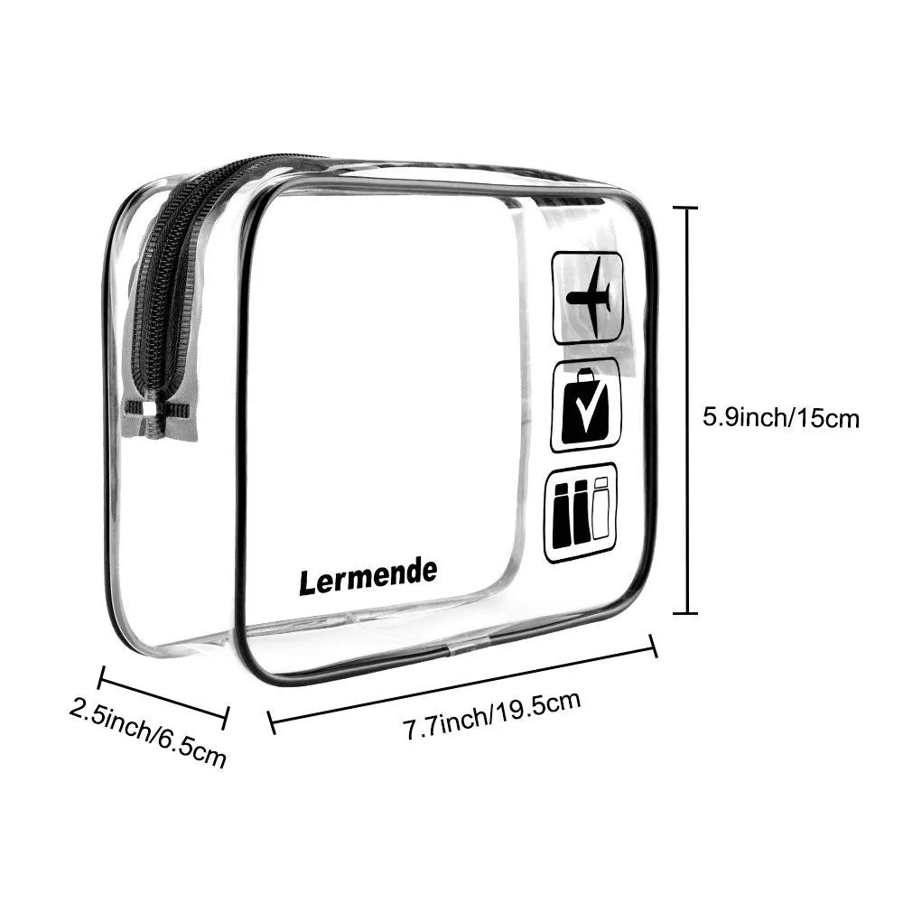 Lermende 2pcs Clear Toiletry Bag TSA Approved Travel Bag,Carry On for Travel,Airport Airline Accessories Compliant Bag,Quart Sized Makeup Cosmetic bag Women Men (Black Gray Blue, 3 Pack)