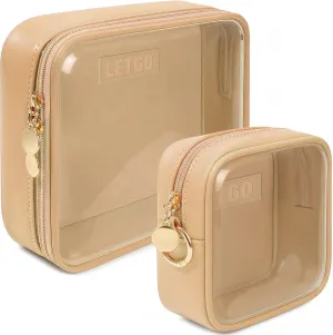 LETGO Clear Makeup Bags Set - TSA Approved Toiletry Bag,Clear Toiletry Bags for Traveling Small Makeup Bag for Purse Mini Comestic Bag Car Accessories for Women Men (Large Mini Sand)