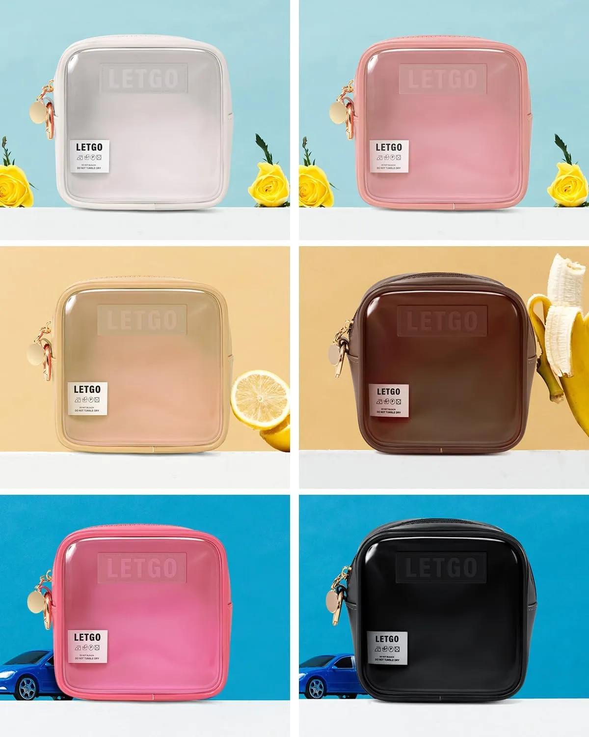 LETGO Small Clear Makeup Bag for Purse - Travel Size Toiletry Pouch, Cosmetic Bag, Purse Essentials, Car Accessories for Women Men (Mini Chocolate)