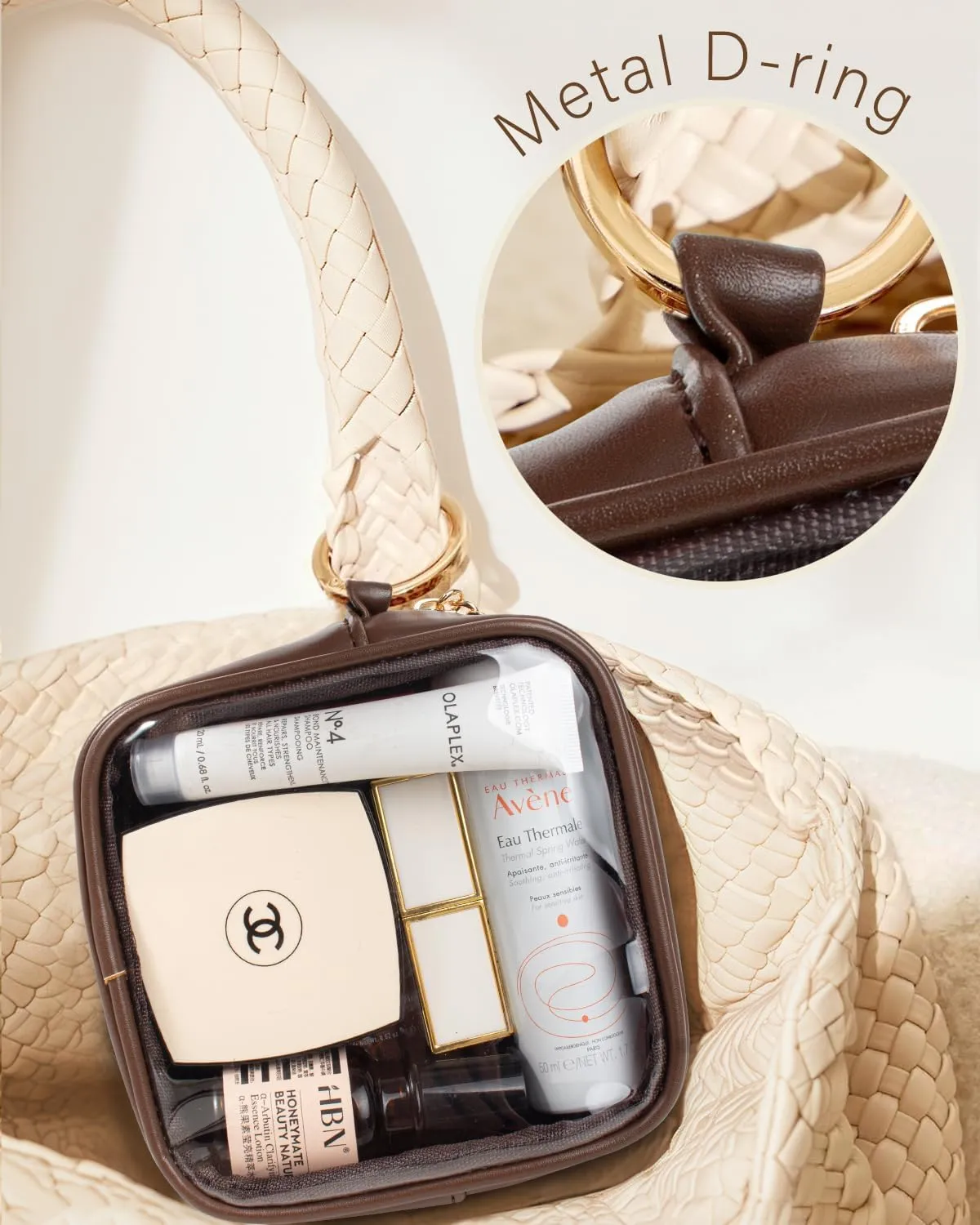 LETGO Small Clear Makeup Bag for Purse - Travel Size Toiletry Pouch, Cosmetic Bag, Purse Essentials, Car Accessories for Women Men (Mini Chocolate)