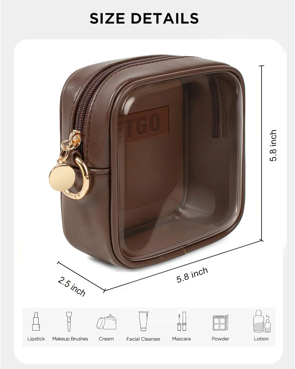 LETGO Small Clear Makeup Bag for Purse - Travel Size Toiletry Pouch, Cosmetic Bag, Purse Essentials, Car Accessories for Women Men (Mini Chocolate)