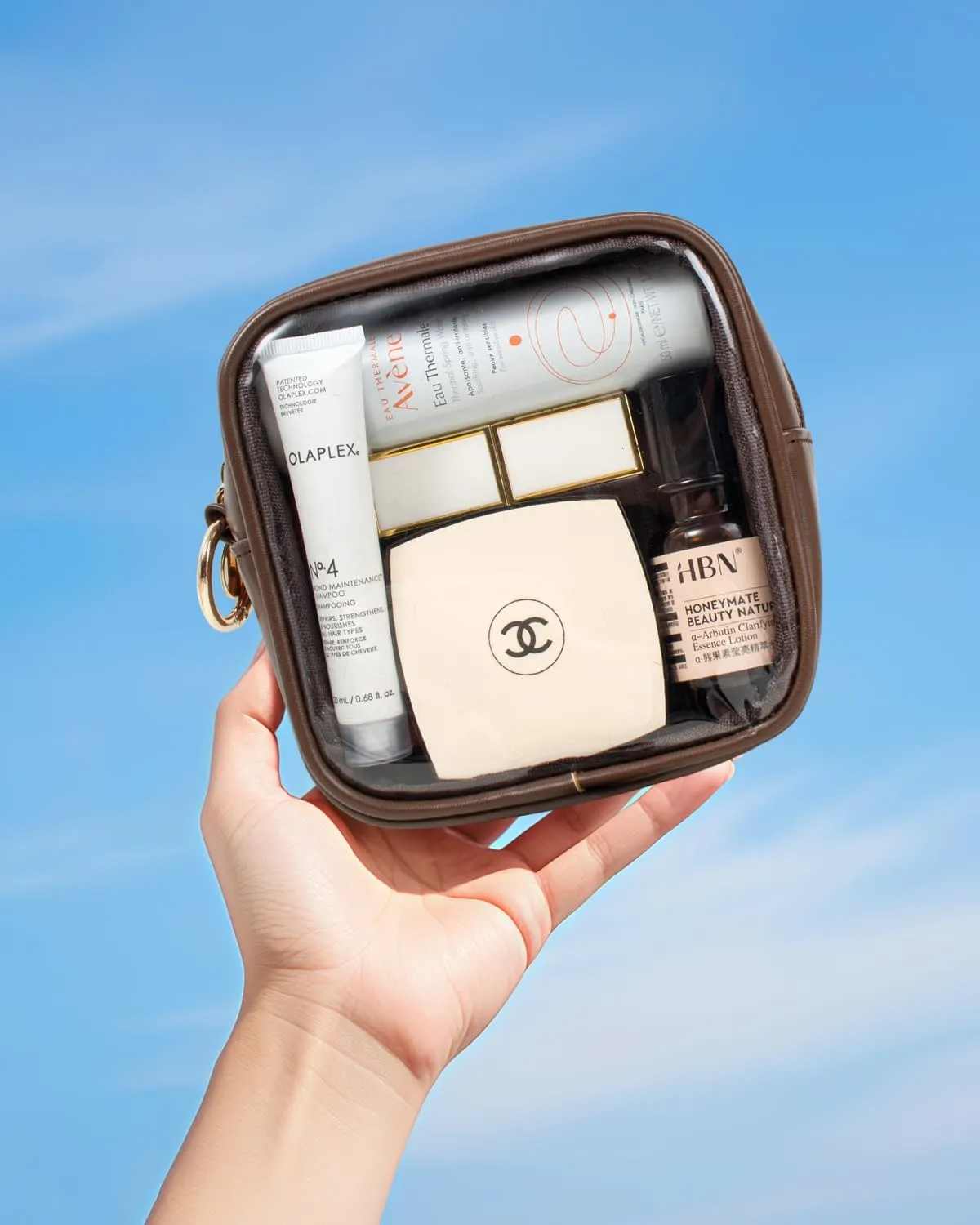 LETGO Small Clear Makeup Bag for Purse - Travel Size Toiletry Pouch, Cosmetic Bag, Purse Essentials, Car Accessories for Women Men (Mini Chocolate)