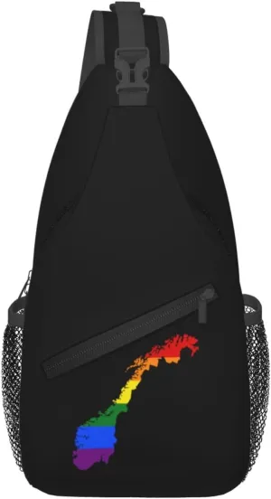 LGBT Flag Map Of Norway Crossbody Bags For Women Men Chest Backpack Gym Shoulder Bag Travel Outdoor Sports Casual Crossbody Bags