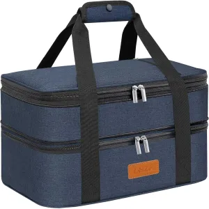 LHZK Double Insulated Casserole Carriers for Hot or Cold Food, Lasagna Holder Tote for Potluck Parties, Beach, Picnic, Travel, Fits 11x15 or 9x13 Dish (Blue)