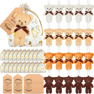 Libima 60 Pcs Mini Bear Baby Shower Decorations First Baby Shower Favors Party Supplies Souvenirs 4.7" Tiny Soft Stuffed Plush Bears Bulk with Thank You Tag and Heart Organza Bag(Brown Series)