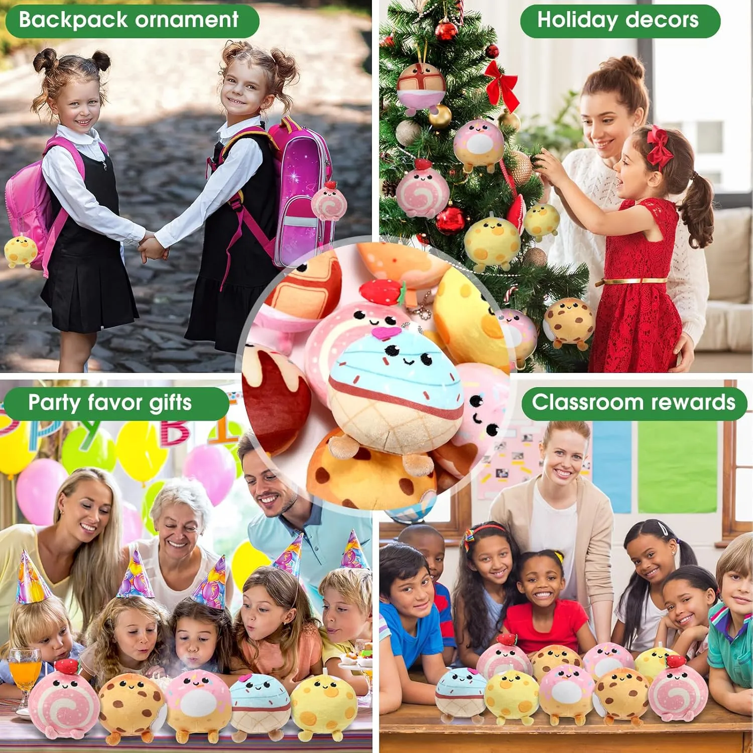 Libima 9 Pcs Mini Stuffed Animals Keychains 3.15 Inch Small Plush Ornaments Bulk Cute Plush Toys for Baby Shower Birthday Party Decors Gift Bags Fillers Easter Basket Stuffers(Desserts)