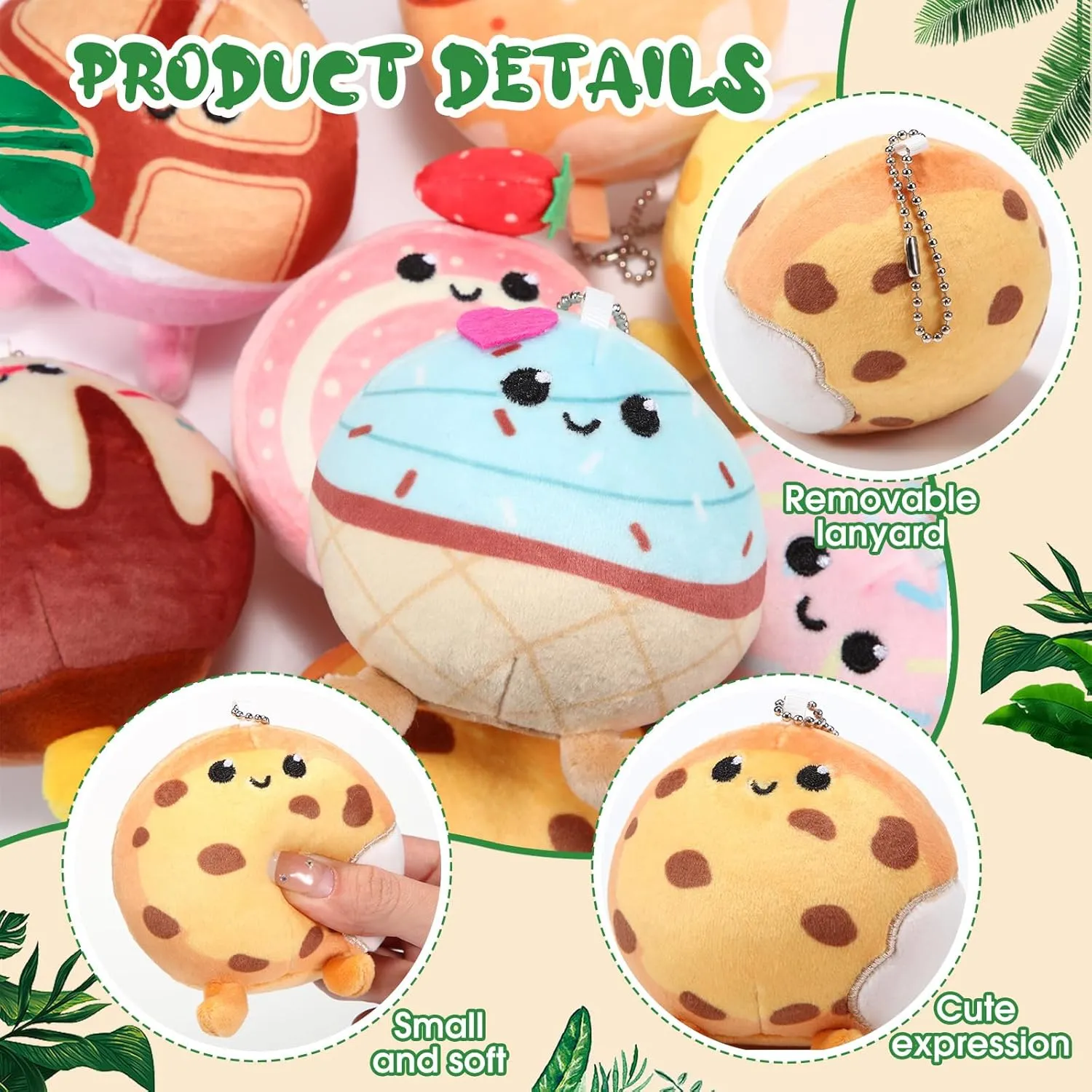Libima 9 Pcs Mini Stuffed Animals Keychains 3.15 Inch Small Plush Ornaments Bulk Cute Plush Toys for Baby Shower Birthday Party Decors Gift Bags Fillers Easter Basket Stuffers(Desserts)