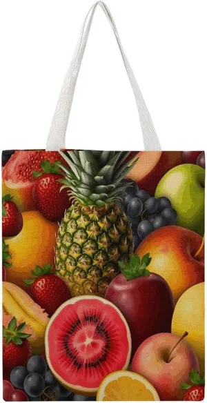 Lightweight Reusable Grocery Shopping Cloth Bag,Fresh Juicy Fruits Print Canvas Tote Bag,shoulder Bag,Double-sided Pattern