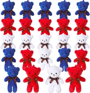 Liliful 24 Pcs 4.5 Inch Stuffed Animals Soft Plush Bears Doll with Ribbon Bow Mini Bears for Boys Girls Birthday Decoration Gift Bear Baby Shower Favors (White Red Blue)