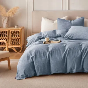 Linen Duvet Cover California King - Soft Breathable Cotton Linen Blend, 3-Pieces Bedding Set with 2 Pillowcases, Stonewashed Texture, Denim Blue, All-Season Comfort