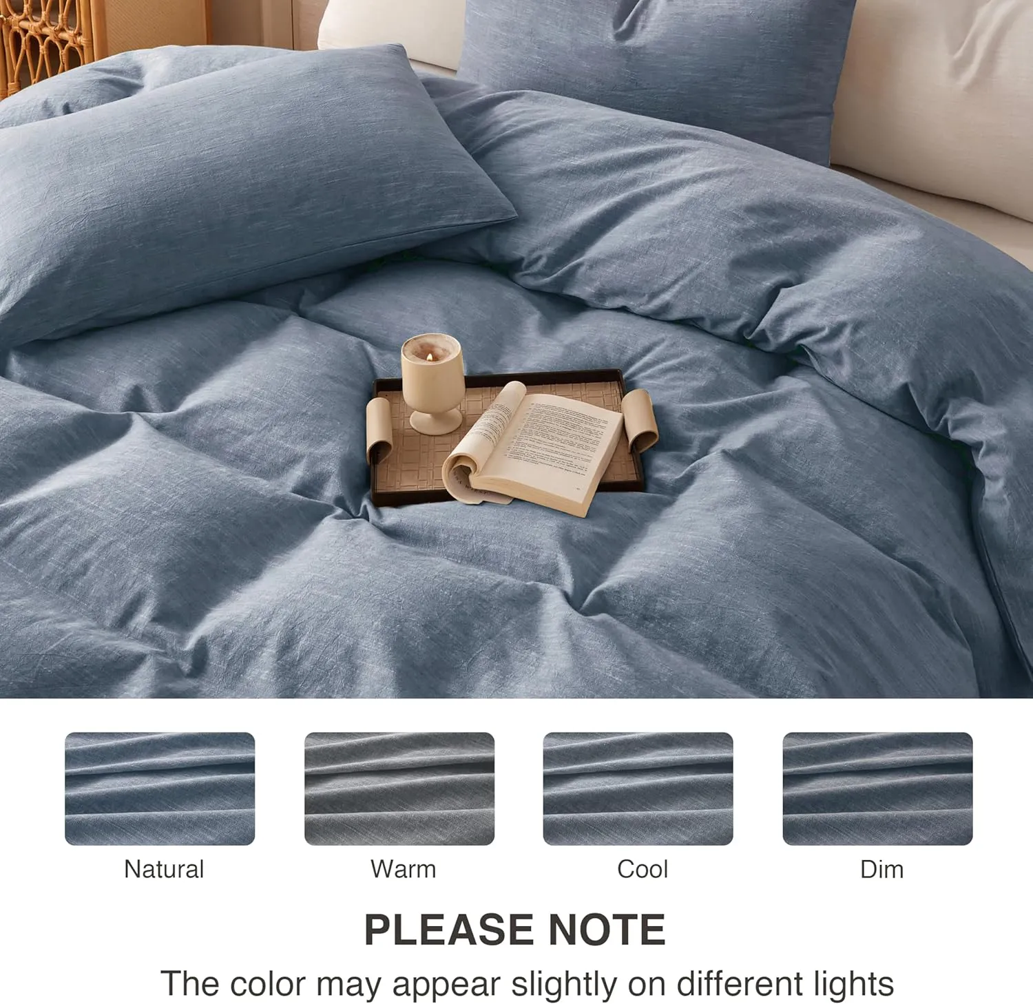 Linen Duvet Cover California King - Soft Breathable Cotton Linen Blend, 3-Pieces Bedding Set with 2 Pillowcases, Stonewashed Texture, Denim Blue, All-Season Comfort