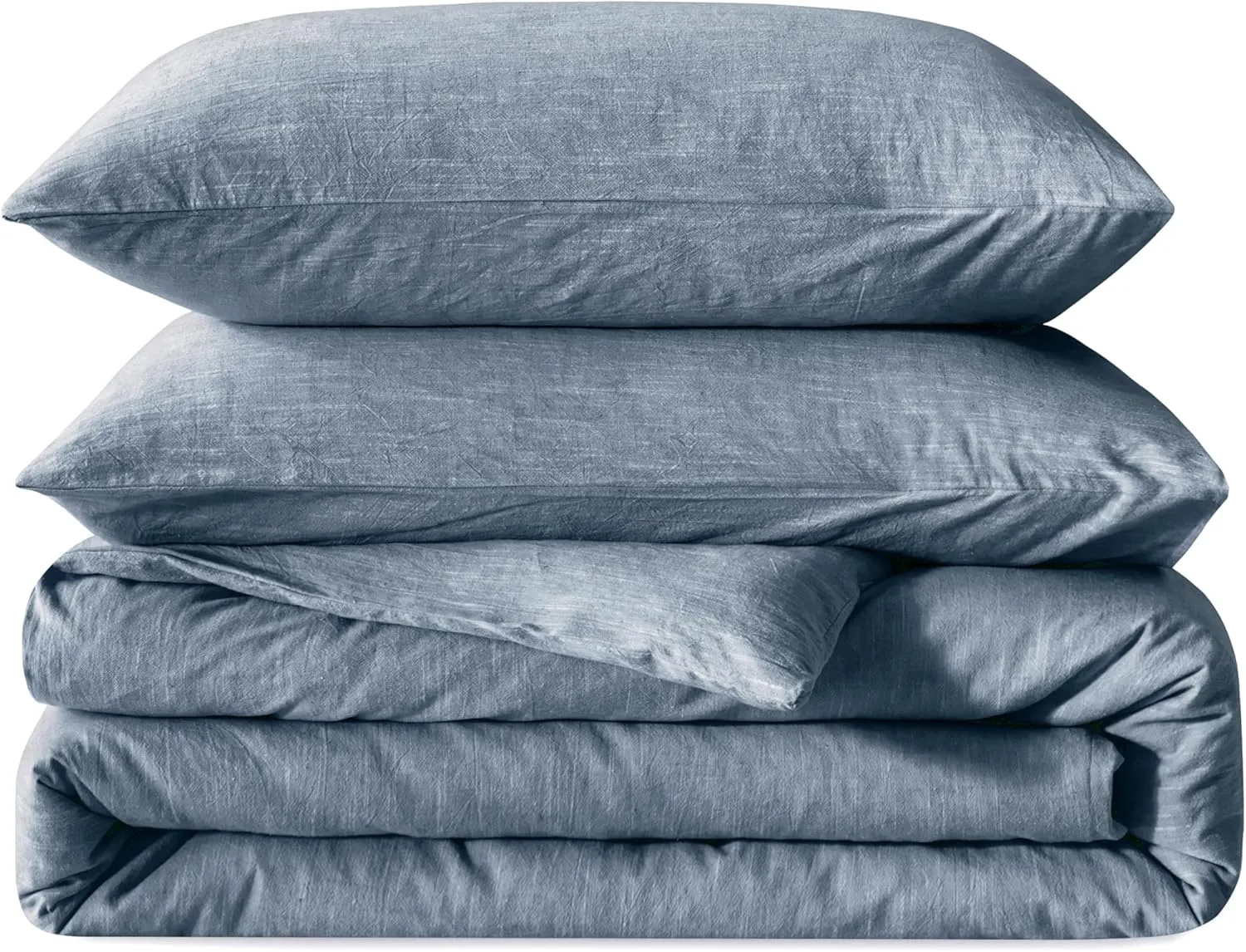 Linen Duvet Cover California King - Soft Breathable Cotton Linen Blend, 3-Pieces Bedding Set with 2 Pillowcases, Stonewashed Texture, Denim Blue, All-Season Comfort