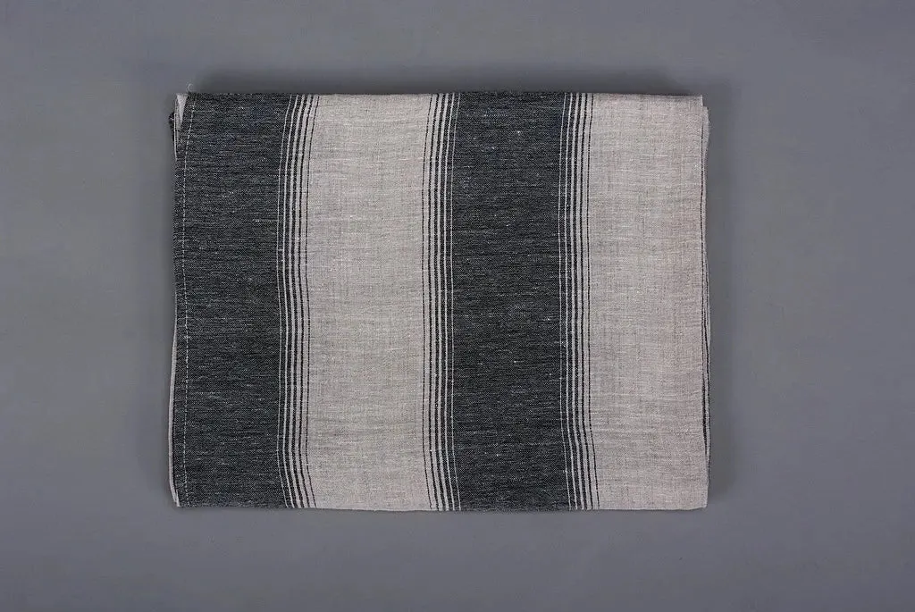 Linen Huckaback Beach Towel Natural Gray Striped