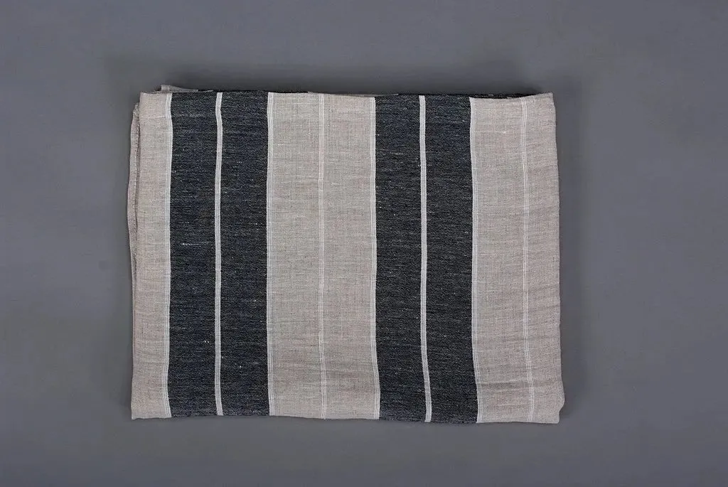 Linen Huckaback Beach Towel Natural Gray Striped