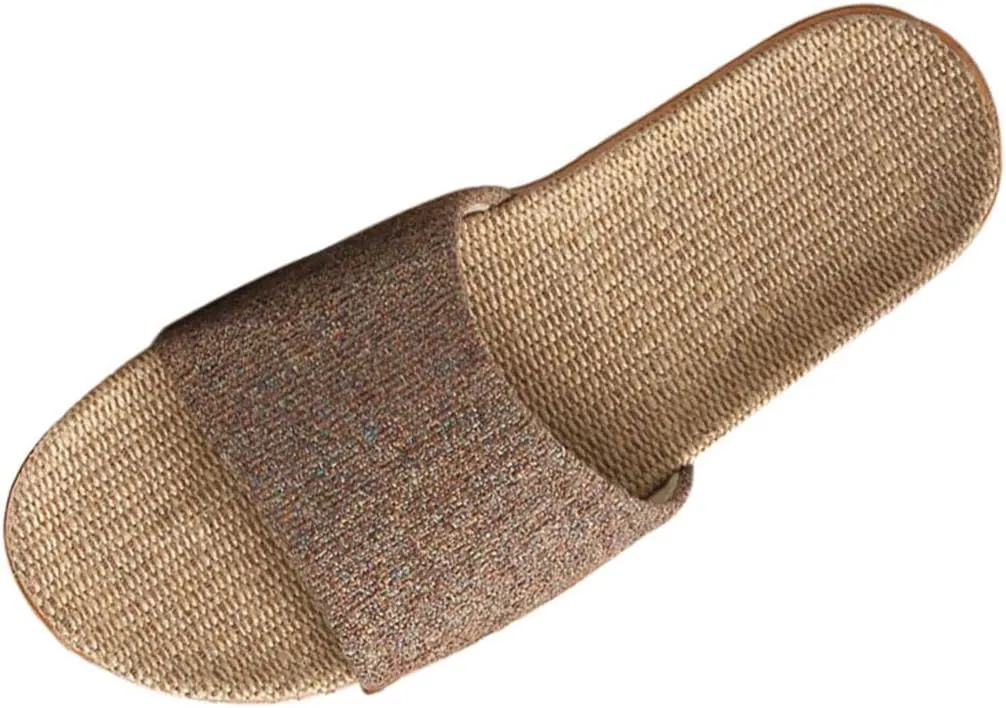 Linen Slippers Flax House Slippers Unisex Tatami Slippers Open Toe Slippers Skidproof Summer Sandals for Indoor Outdoor Coffee 9,TM0314-6-43/SRUS