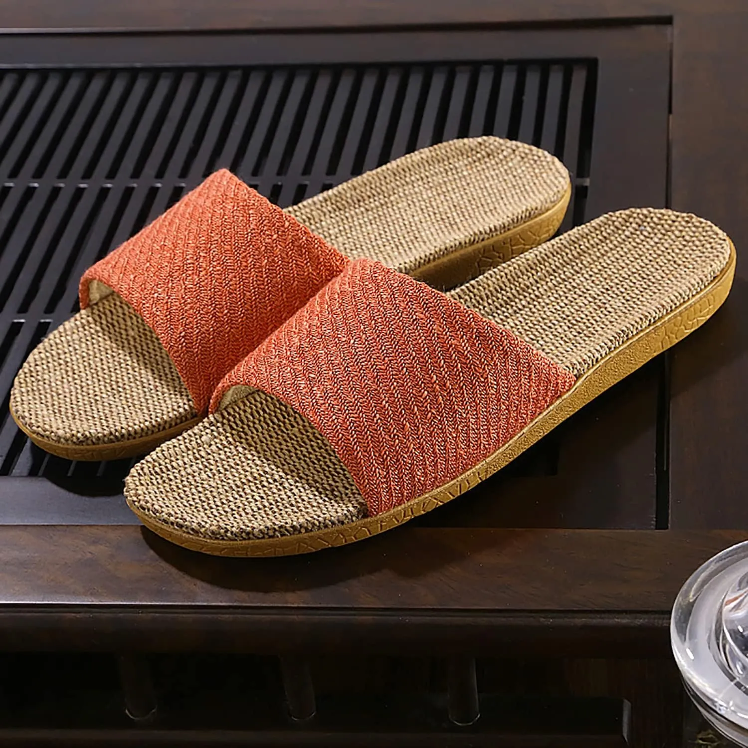 Linen summer non-slip indoor slippers Non-slip spa slippers Comfortable slippers