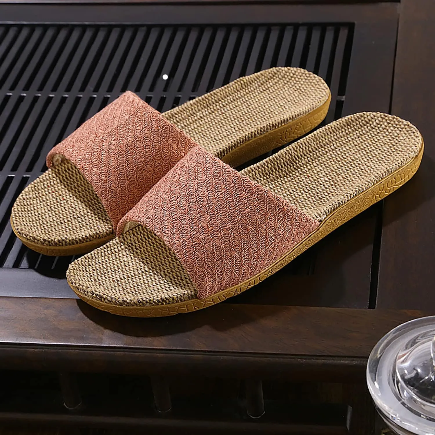 Linen summer non-slip indoor slippers Non-slip spa slippers Comfortable slippers