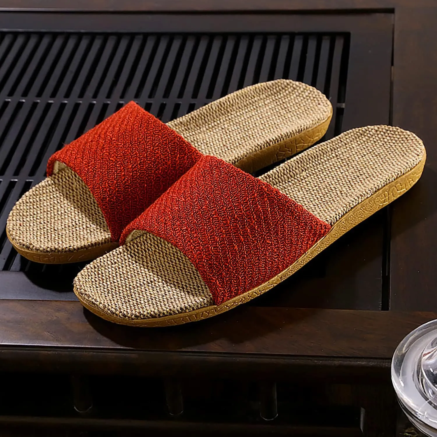 Linen summer non-slip indoor slippers Non-slip spa slippers Comfortable slippers