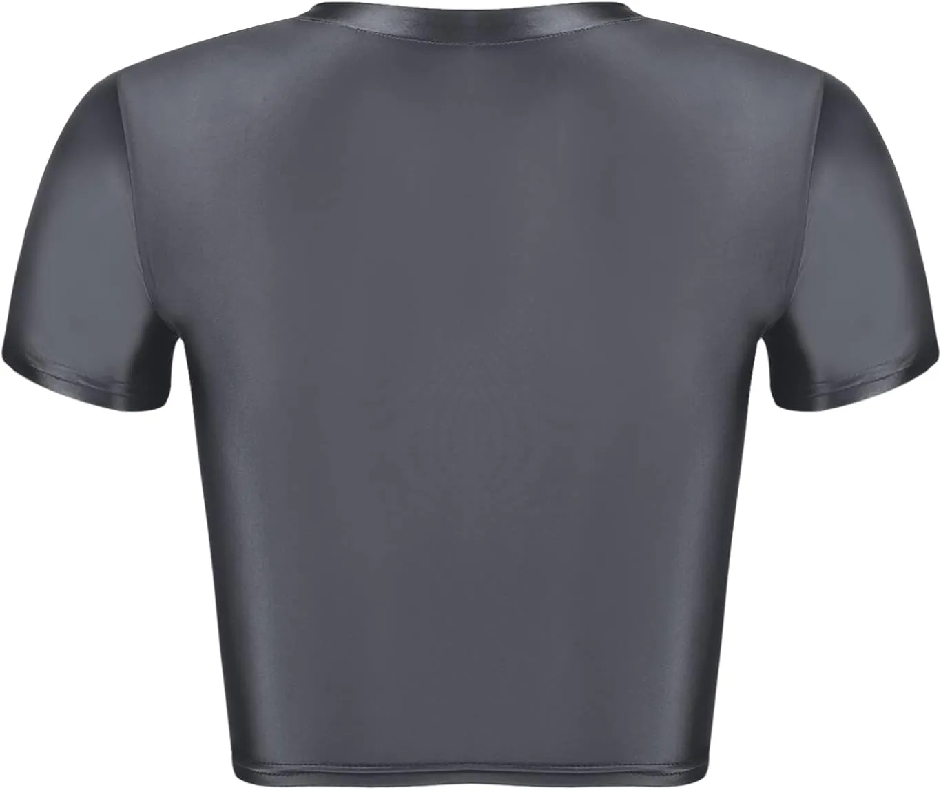 Linjinx Women's Oil Glossy Short Sleeve Crew Neck Workout Crop Tops T-Shirts Yoga Nylon Tight Vest