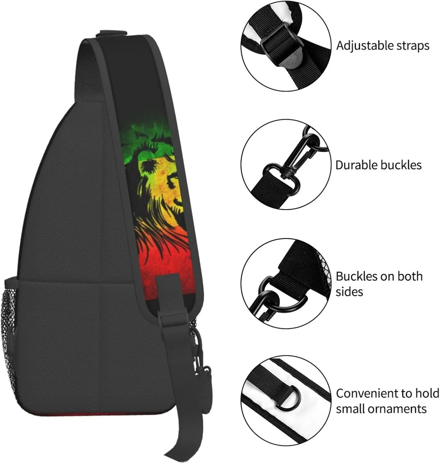 Lion Of Judah Rastafara Mens Crossbody Chest Bag Shoulder Bag Adjustable Strap Daypack